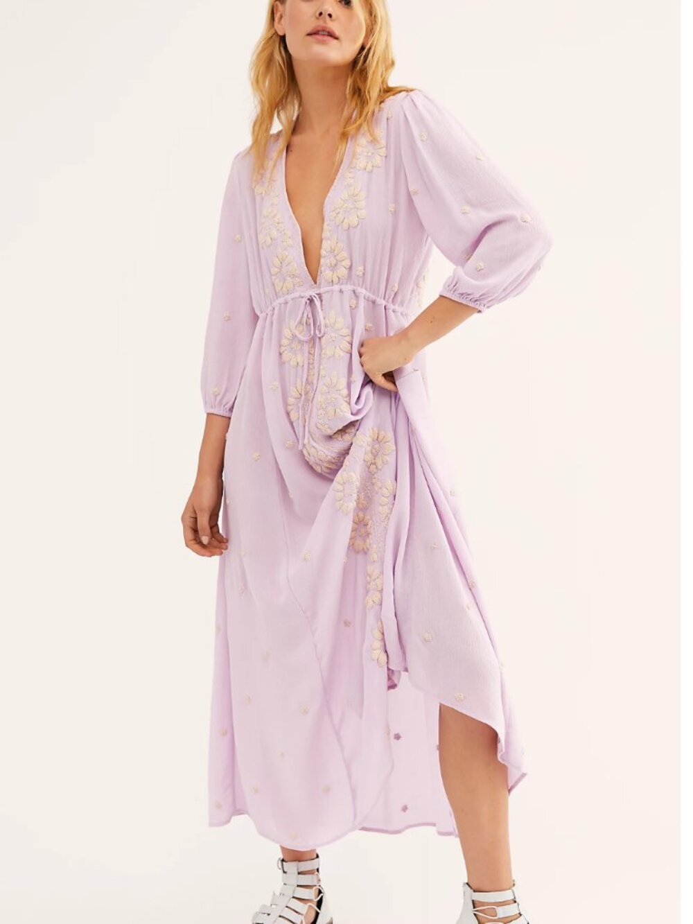 NWT Free People Embroidered Fable Midi Dress in Lilac Blossom Combo